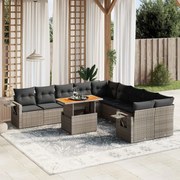 vidaXL 11 pcs conjunto sofás de jardim c/ almofadões vime PE cinzento
