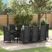 vidaXL Conjunto de jantar de jardim com 9 peças em rattan preto
