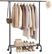 Cabideiro SONGMICS, Cabideiro Extensível, Suporte para Roupas com Rodas, Carga Máxima Total de 45 kg, 40 x (83-120) x 156 cm, Tinta Preta HSR134B01