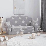 vidaXL Sofá-cama infantil 2 lugares c/ estrelas pelúcia cinzento-claro