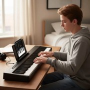 Teclado de piano de tamanho completo com 88 teclas e sensível à velocidade com múltiplas fontes de áudio MIDI Pedal Atri Preto