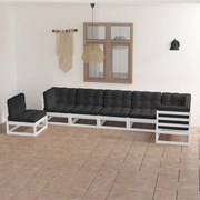 7 pcs conjunto lounge de jardim c/ almofadões pinho maciço