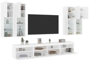 vidaXL 7 pcs conjunto de móveis de parede para TV com luzes LED branco