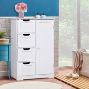 Armário Casa de Banho Móvel Auxiliar Organizador Moderno de Madeira com 1 Armário e Gavetas 56x30x83 cm Branco