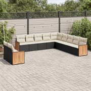 vidaXL 11 pcs conjunto sofás de jardim c/ almofadões vime PE preto