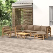 vidaXL 7 pcs conj. lounge jardim bambu c/ almofadões cinza-acastanhado