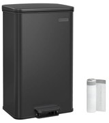 Lixeira de cozinha SONGMICS, lixeira de 10,5 galões (40 L), lixeira grande com tampa, aço, fechamento suave, 15 sacos plásticos incluídos, preta LTB540B4002