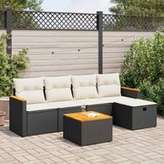 vidaXL 6 pcs conjunto sofás de jardim c/ almofadões vime PE preto
