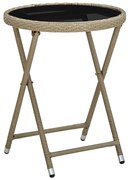 vidaXL Mesa de chá 60 cm vime PE e vidro temperado bege