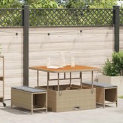 vidaXL Conjunto de Jantar de Jardim de 3 Peças com Almofadas Bege em Rattan Sintético e Acácia
