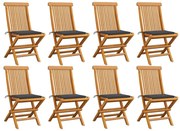 vidaXL Cadeiras de jardim c/ almofadões antracite 8 pcs teca maciça