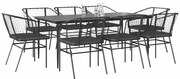 vidaXL Conjunto de jantar jardim 9 peças almofadas vidro vime PE preto