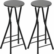 HOMCOM Conjunto 2 Bancos de Bar Dobráveis com Apoio Duplo para os Pés em Madeira e Aço 34x30x70 cm Preto | Aosom Portugal