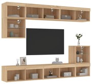 vidaXL 8pcs móveis parede p/ TV c/ LEDs deriv. madeira carvalho sonoma