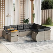 vidaXL 10 pcs conjunto sofás de jardim c/ almofadões vime PE cinzento