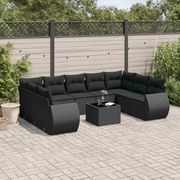 vidaXL 10 pcs conjunto sofás de jardim c/ almofadões vime PE preto