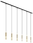 Sistema de calhas de iluminação moderno preto com 6 candeeiros suspensos dourados com vidro âmbar monofásico - Slimline Loyce