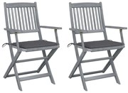 vidaXL Cadeiras exterior dobráveis c/ almofadões 2 pcs acácia maciça