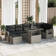 vidaXL 8 pcs conjunto sofás de jardim c/ almofadões vime PE cinzento