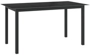 Mesa de jardim em alumínio e vidro 150x90x74 cm preto