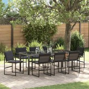 vidaXL Conjunto de Jantar para Jardim 9 Peças com Almofadas Pretas em Textilene e Estrutura de Aço