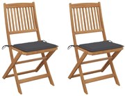 vidaXL Cadeiras de jardim dobráveis c/ almofadões 2 pcs acácia maciça
