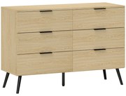 HOMCOM Cómoda com 6 Gavetas Cómoda para Dormitório Cómoda Moderna com Desenho Anti-Tombo 110x40x75 cm Carvalho | Aosom Portugal