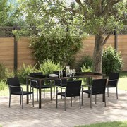 vidaXL Conjunto de jantar de jardim com 7 peças e almofadas - preto - rattan - poliéster