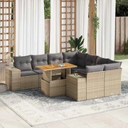 vidaXL 9 pcs conjunto de sofás p/ jardim com almofadões vime PE bege