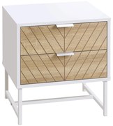HOMCOM Mesa de Cabeceira 2 Gavetas Mesa Auxiliar Pés Aço Sala Estar Dormitório Moderna 45x39x48cm Carvalho Branco | Aosom Portugal