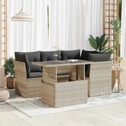 vidaXL 5 pcs conj. sofás jardim c/ almofadões vime PE cinzento-claro