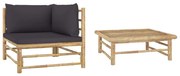 2 pcs conj. lounge jardim em bambu c/ almofadões cinza-escuro