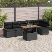 vidaXL Conjunto de Jantar para Jardim com 7 Peças e Almofadas em Rattan Sintético Preto e Acácia
