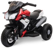 HOMCOM Motocicleta Elétrica Infantil com 3 Rodas Triciclo para Crianças acima de 3 anos com Bateria 6V Recarregável Funções de Música Buzina Faróis 86x42x52cm Preto e Vermelho