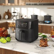 Fritadeira sem Óleo 8 L Air Fryer 1700 W com Temperatura Regulável 80-200°C 8 Programas Painel Tátil Temporizador 32,5x41x32 cm Preto