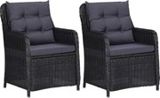 vidaXL Cadeiras de jardim 2 pcs com almofadões vime PE preto
