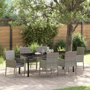vidaXL Conjunto de Jantar para Jardim com Almofadas 7 Peças em Rattan e Poliéster Cinza