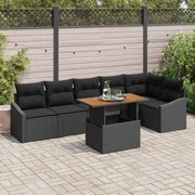 vidaXL Conjunto de Jantar de Jardim com 7 Peças e Almofadas em Rattan Preto e Acácia