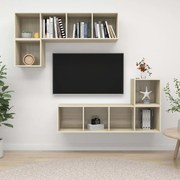 4 pcs conjunto móveis de TV derivados madeira carvalho sonoma