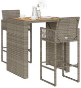 vidaXL 3 pcs conj. bar jardim sem almofadões vime PE/acácia cinzento
