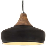 vidaXL Candeeiro teto industrial 35cm E27 ferro preto e madeira maciça