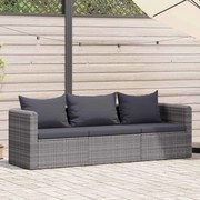 vidaXL 3 pcs conjunto sofás de jardim c/ almofadões vime PE cinzento