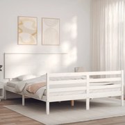 vidaXL Estrutura de cama King Size com cabeceira madeira maciça branco