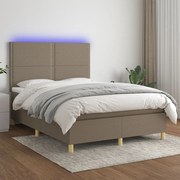 vidaXL Cama box spring colchão/LED 140x200 cm tecido cinza-acastanhado