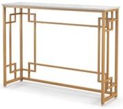 Mesa de console dourada com estrutura geométrica em formato de diamante - branca