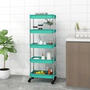 vidaXL Carrinho cozinha 5 prateleiras ferro/ABS 42x29x128 cm turquesa