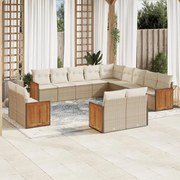 vidaXL 13 pcs conjunto de sofás p/ jardim com almofadões vime PE bege
