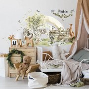 Autocolante de parede Woodland - Floresta com arco-íris e nome da criança