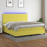 Cama box spring c/ colchão e LED 200x200 cm tecido verde