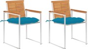 vidaXL Cadeiras de jardim com almofadões 2 pcs acácia maciça e aço